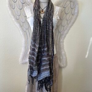 Dark‎ Romantic Scarf Viscose Lurex Striped Fringed Boho Whimsygoth Multi Color